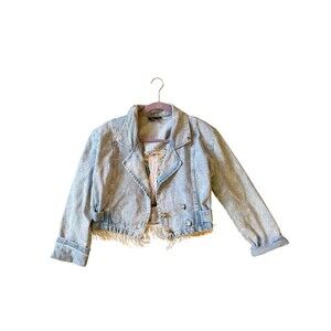 Vintage USA Patty Acid Wash Fringe Jacket w/ Cutout Back LG